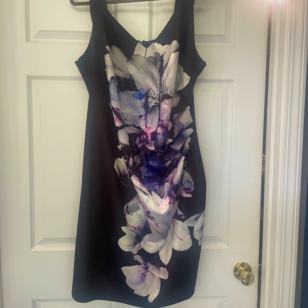 Simply Be Black Dress with Purple and White Floral Design